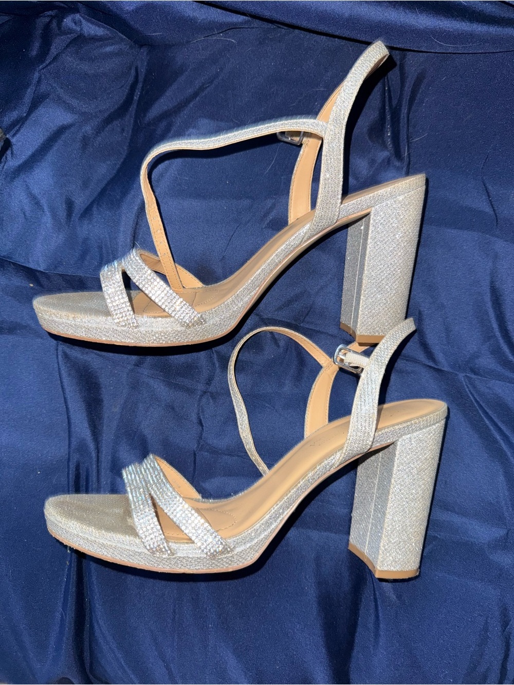 Silver Glitter Platform Block Heel Sandals - Women